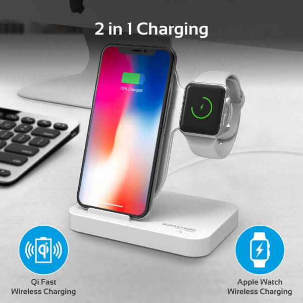 Promate AuraBase Fast Wireless Charging Stand with Anti Slip Surface, White - Zoom Image 3