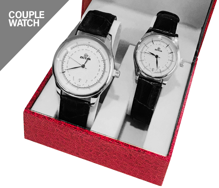 Zistar couple watch with leather Strap - Black & White - Zoom Image 1