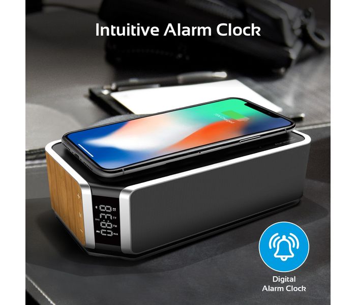 Promate Auraboom Wireless Multi-Function Speaker with Integrated Qi Charging Station - Brown - Zoom Image 1