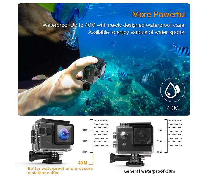 Apeman A80R 4K 20MP Wi-Fi Ultra HD 40M Underwater Waterproof Action Camera with Remote - Black - Zoom Image 3