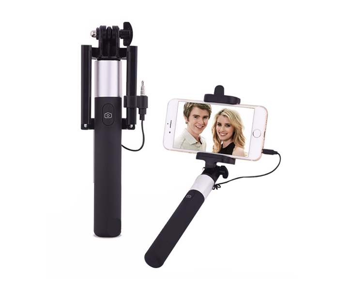 Trands TR-SS112 Extendable Ultra Slim Wired Selfie Stick - Black - Zoom Image 1