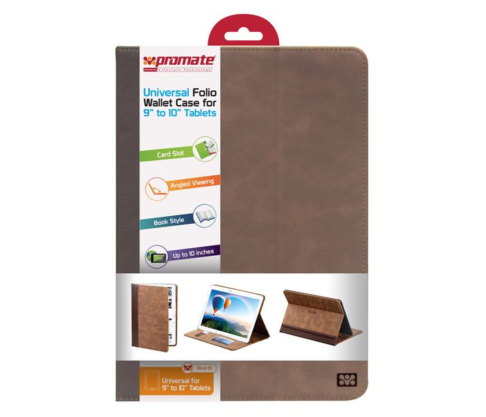 Promate Rind-10 Universal Folio Wallet Case for 9” to 10” Tablets - Brown - Zoom Image 2