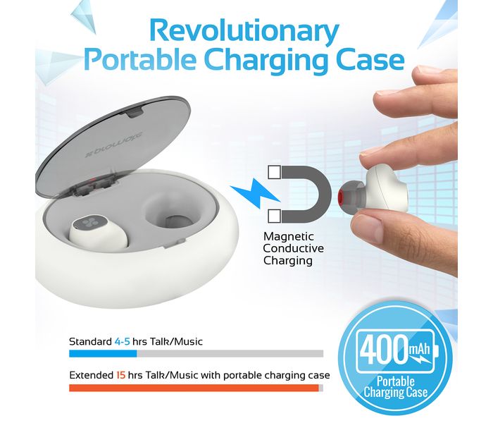 Promate Trueblue Bluetooth 4.1 Stereo Sound Earphone with Mic and Charging Case, White - Zoom Image 7