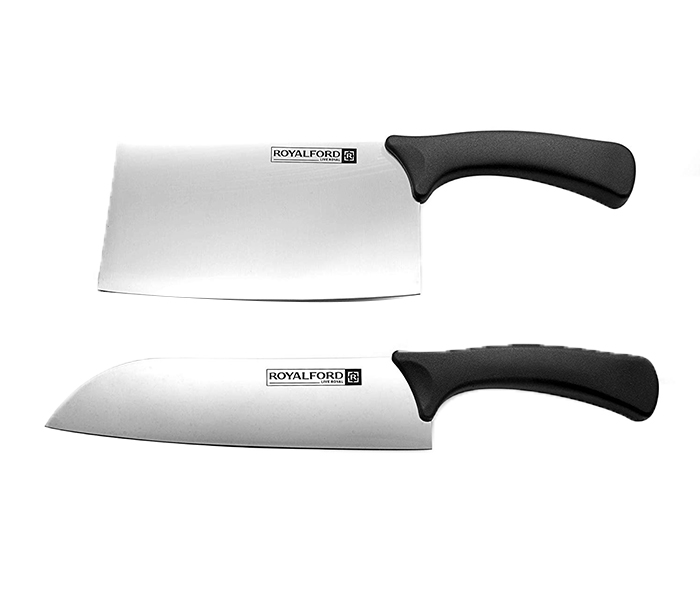 Royalford RF7859 2 Pieces Santoku Knife & Cleaver Set - Silver - Zoom Image