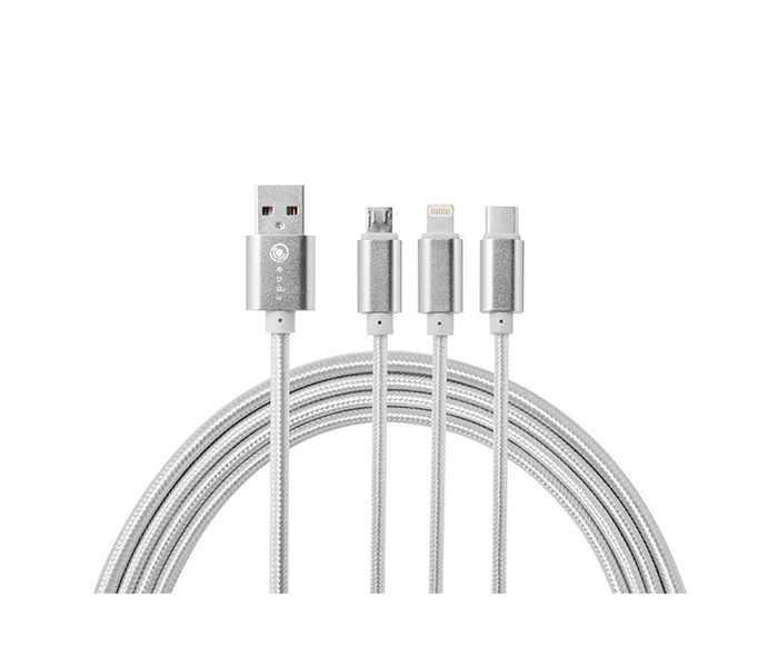 iends IN-CA483 3-in-1 USB Cable with Micro USB Type C and Lightning Connector - Silver - Zoom Image 1