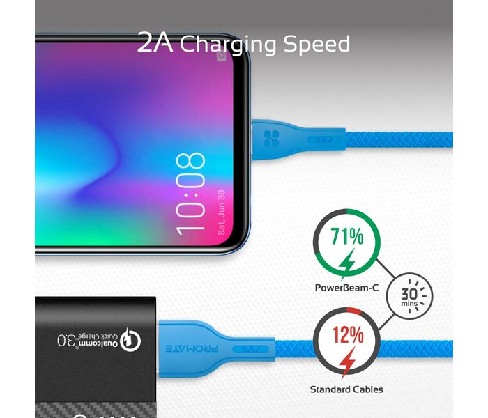 Promate Powerbeam-M Premium 2A Android Fast Charging Micro-USB Cable with Over-Charging Protection - 1.2 Metre, Blue - Zoom Image 6