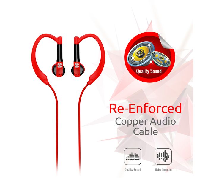 Promate Gaudy Universal Vibrant In Ear Sweatproof Gear Buds Headphones with Noise Cancelling, Red - Zoom Image 3