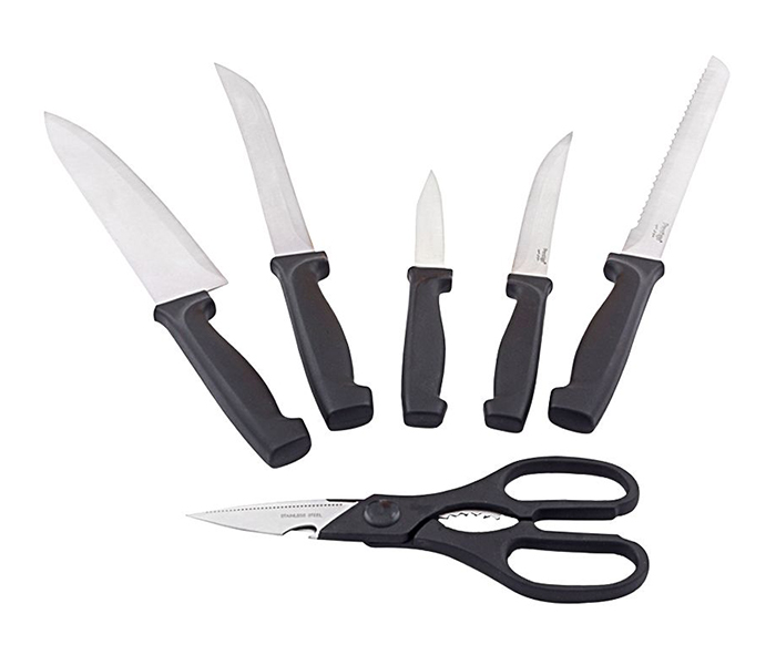 Prestige PR50919 7 Piece Kitchen Knife Set with Wooden Block - Black & Silver - Zoom Image 1