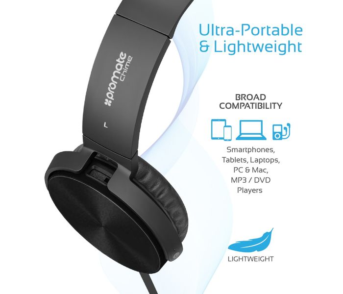 Promate Chime Rotatable Over-The-Ear Wired Stereo Headset with Built-In Mic, Black - Zoom Image 3