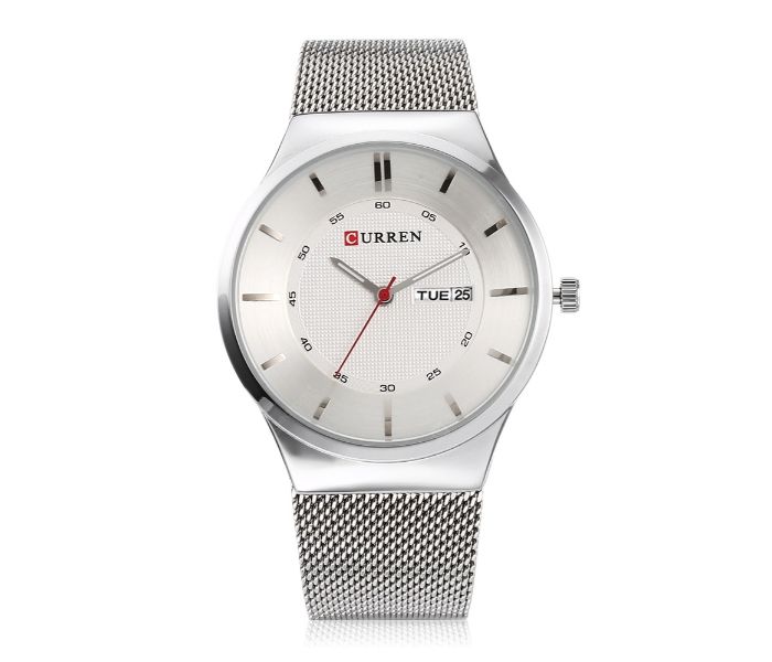 Curren 8311 Stainless Steel Analog Quartz Watch For Men Silver And White - Zoom Image 2