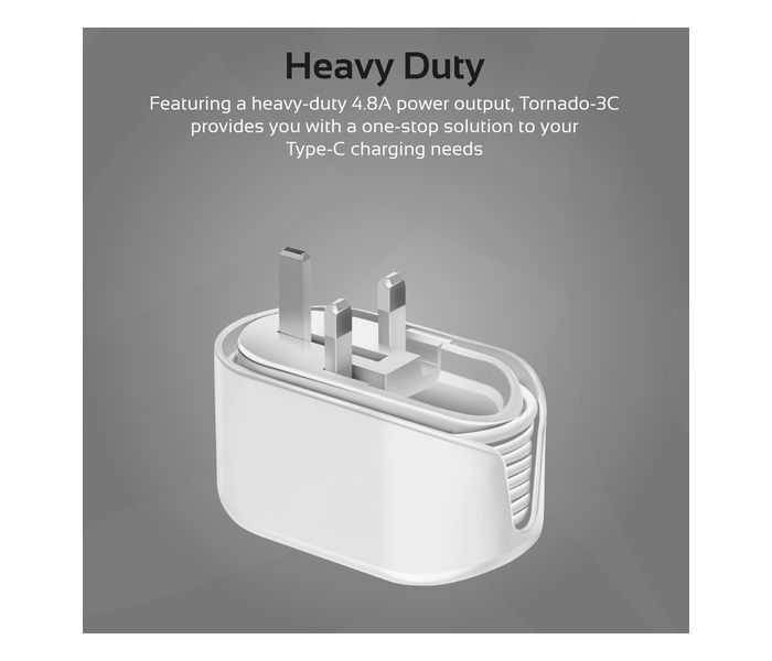 Promate Tonardo-3C.UK Heavy Duty Home Charger with USB Type C Connector, White - Zoom Image 1