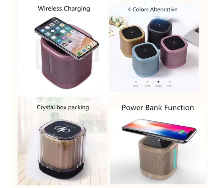 Daniu Multi-Functional 3 in 1 Wireless Charging Pad 4000mAh Power Bank and Wireless High Bass Bluetooth Speaker with Flash Drive, Memory Slot, Aux and FM Radio DS-670 Assorted - Zoom Image 2