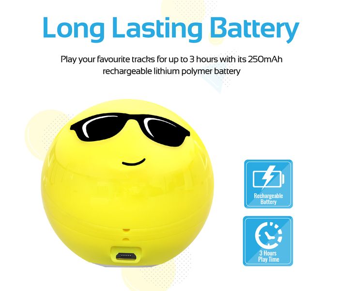 Promate Coolclassic Cute Emoji Stereo Sound Wireless Bluetooth Speaker with Built-in Mic - Yellow - Zoom Image 5