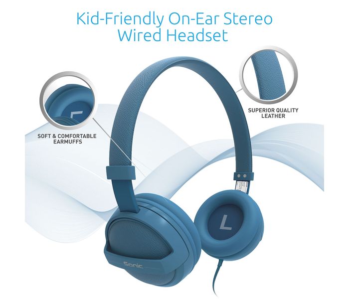 Promate Sonic Kid Friendly On Ear Stereo Wired Headset, Blue - Zoom Image 1