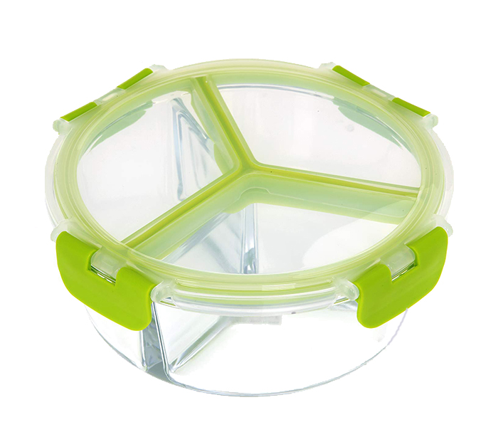 Royalford RF9213 950 ML 3 Compartment Round Food Container - Clear & Green - Zoom Image 4