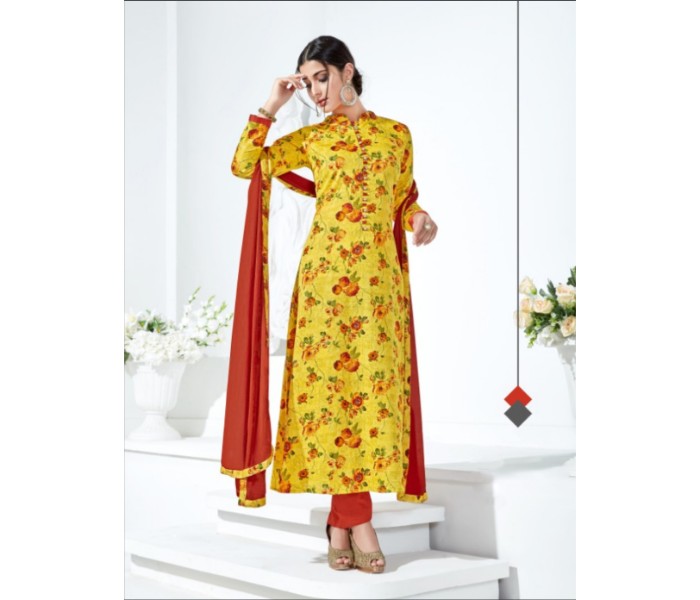 Ziyata Collections ZY2005 Unstitched Cotton Churidar Red and Yellow - Zoom Image