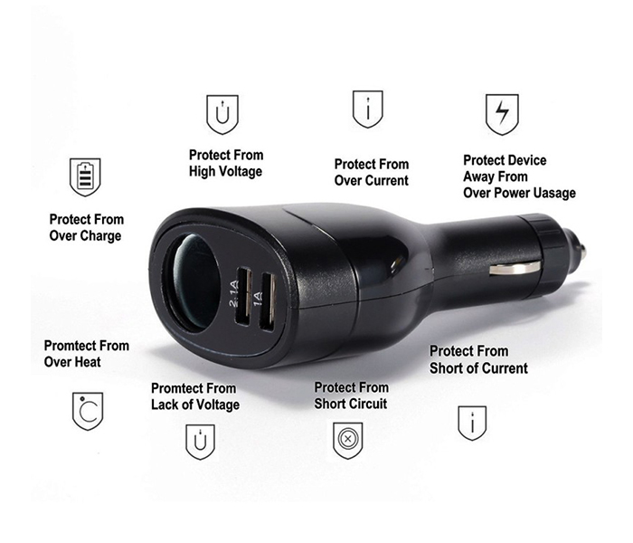 Trands TR-PC2647 3.1A Dual USB Ports Car Charger - Black - Zoom Image 2