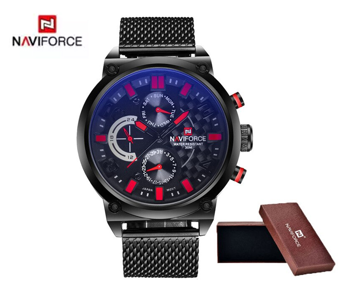 Naviforce 9068 Men Luxury Chronograph Stainless Steel Starp Watch - Red - Zoom Image 3