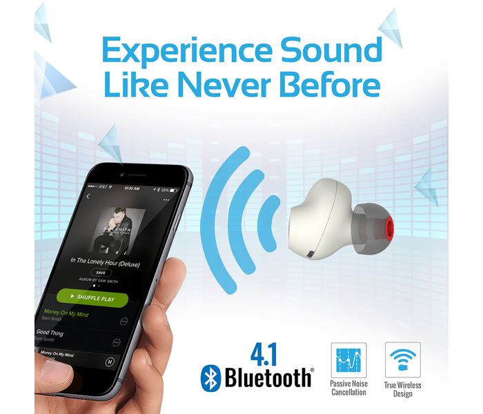 Promate Trueblue Bluetooth 4.1 Stereo Sound Earphone with Mic and Charging Case, White - Zoom Image 2