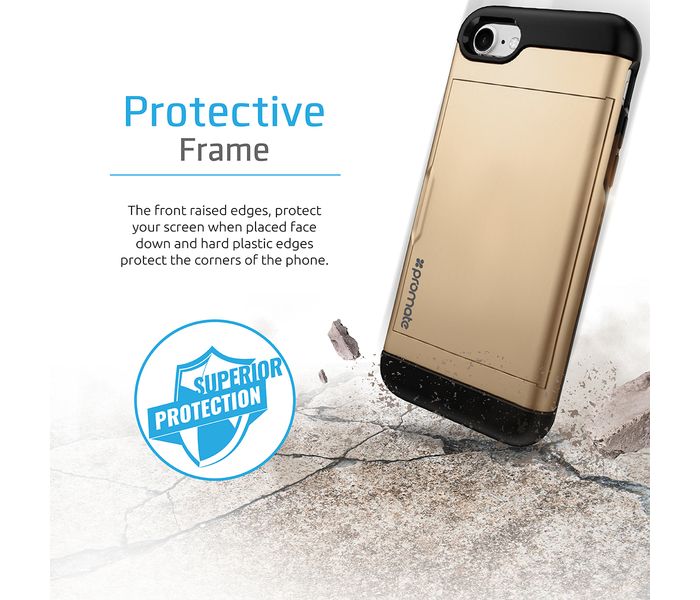 Promate VaultCase-i7 Shockproof Protective iPhone 7 Case with Secure Card Slot, Gold - Zoom Image 3