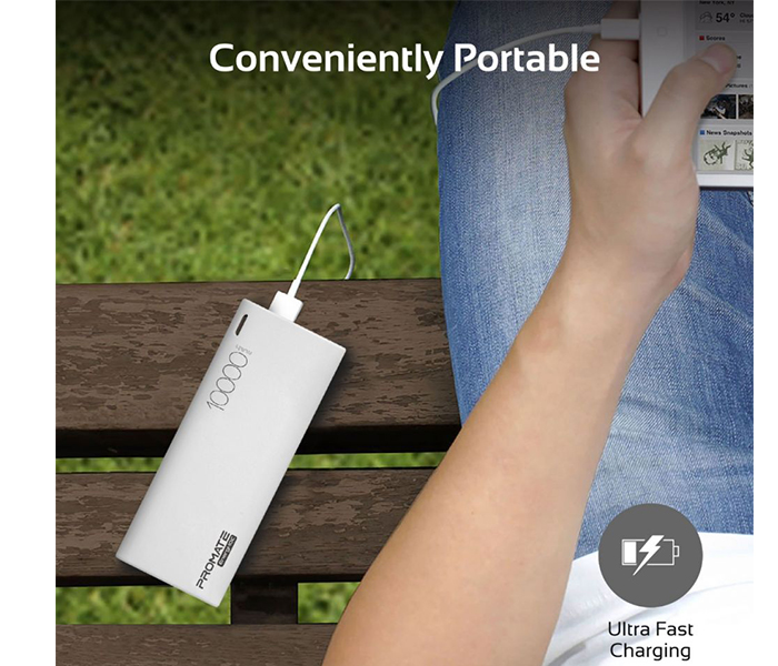 Promate ENERGI-10C 10000mAh High Capacity Lightweight Power Bank - White - Zoom Image 2