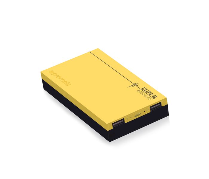 Promate Cloy-8 8000 mAh Dual Port Portable Charger Power Bank, Yellow - Zoom Image 6