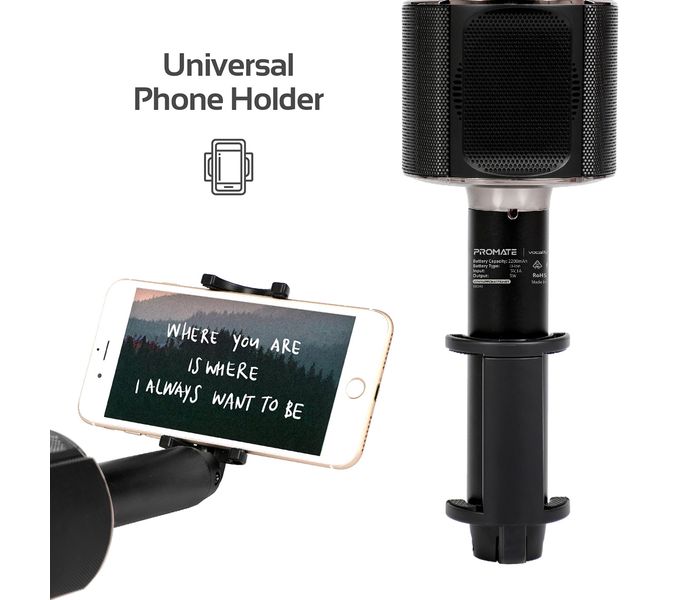 Promate Vocalmic-4 Portable Bluetooth Rechargeable Karaoke Mic with Phone Holder - Black - Zoom Image 4