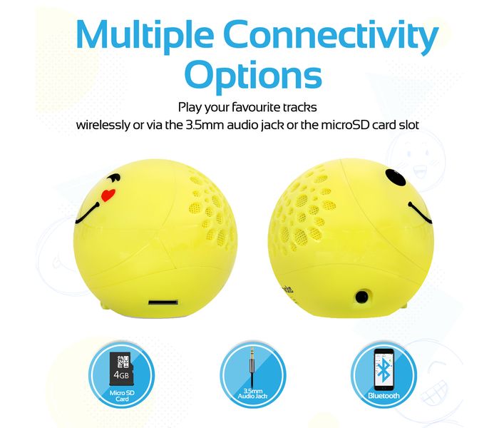 Promate Flirtyfunk Cute Emoji Stereo Sound Wireless Bluetooth Speaker with Built-in Mic - Yellow - Zoom Image 1