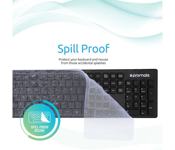 Promate Keymate-2 2.4Ghz Ultra-Slim Arabic Wireless Keyboard and Mouse, Black - Zoom Image 2