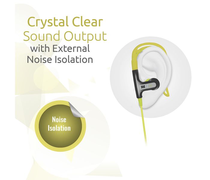 Promate Glitzy Premium In Ear Noise Isolating Earhook Over-Ear Headphones, Yellow - Zoom Image 1