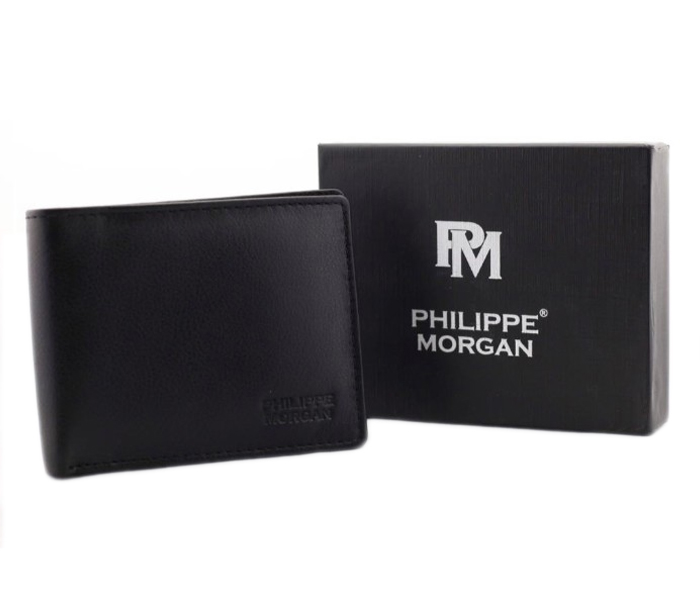 Philippe Morgan PM001 Men Leather Bifold Wallet Black - Zoom Image 1