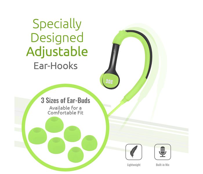 Promate Natty Universal Sporty Over the Ear Gear Buds Headphone with Noise Cancelling, Green - Zoom Image 2