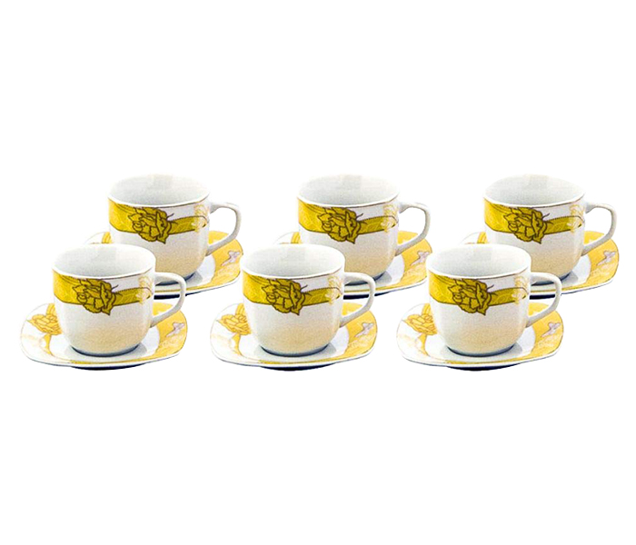 Royalford RF5315 220CC Porcelain Ware Square Cup & Saucer - Yellow & White - Zoom Image