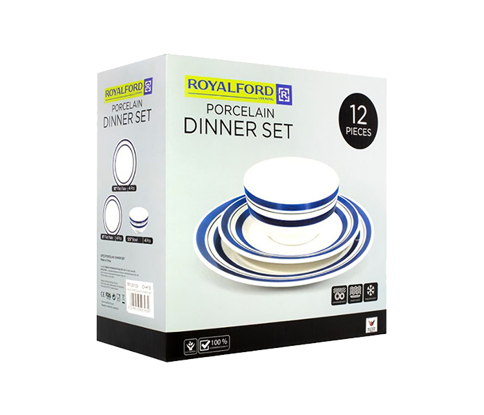 Royalford RFU9108 12 Pieces Porcelain Dinner Set - Blue & White - Zoom Image 3