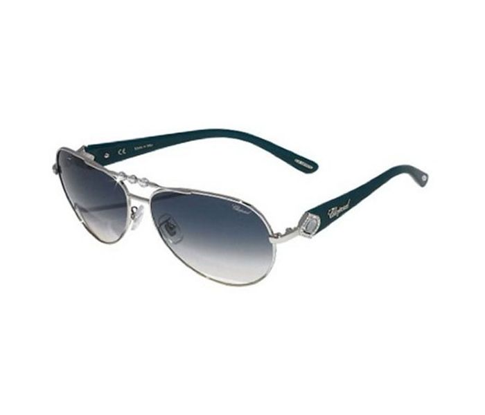 Chopard SCH997S 0579 Oval Palladium Frame & Blue Gradient Mirrored Sunglasses for Women - Zoom Image