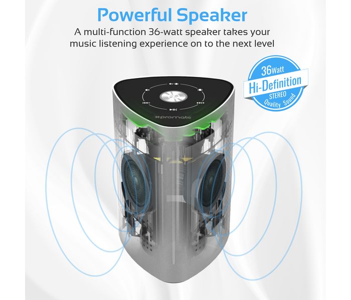 Promate Cyclone Portable Bluetooth Speaker with Touch Control System - Grey - Zoom Image 1