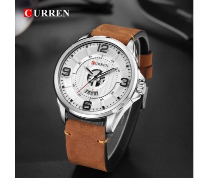 Curren 8305 Fashion Quartz Watch For Men Brown and White - Zoom Image 2