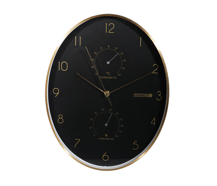 Royalford RF9275 Aluminium Frame Analog Wall Clock - Black & Gold - Zoom Image 1