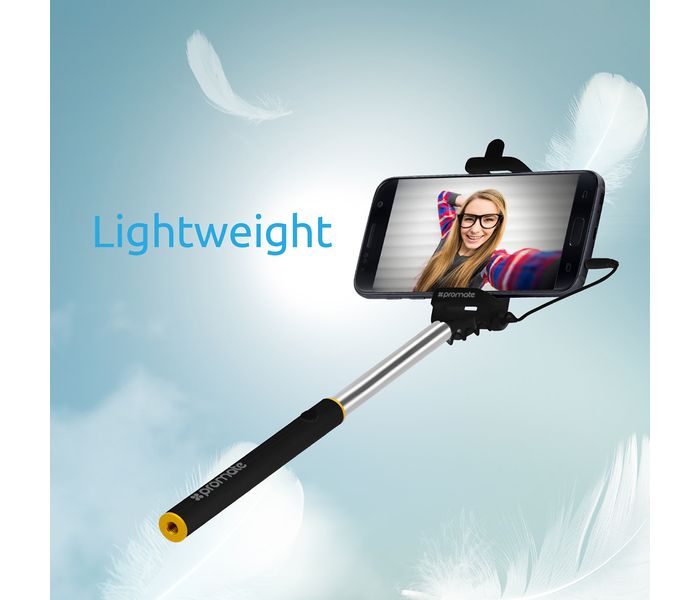 Promate Minipod Perfectly Foldable Extendable Selfie Stick Pole Wire Monopod with Built-in Remote Shutter, Black - Zoom Image 1