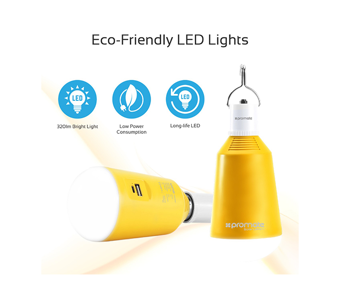 Promate SolarLamp-1 Built-in Power Bank LED Camping Lamp with Solar Panel - Yellow - Zoom Image 2