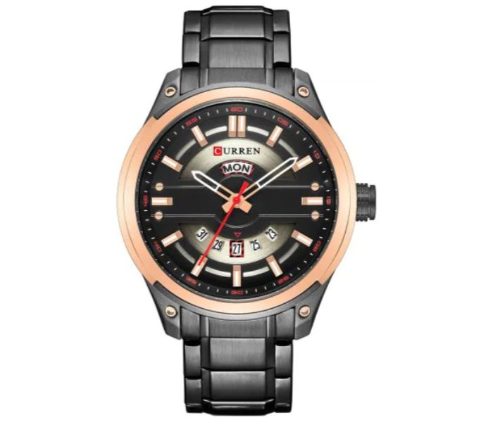 Curren 8319 Steel Belt Calendar Week Quartz Watch For Men Black And Rose Gold - Zoom Image