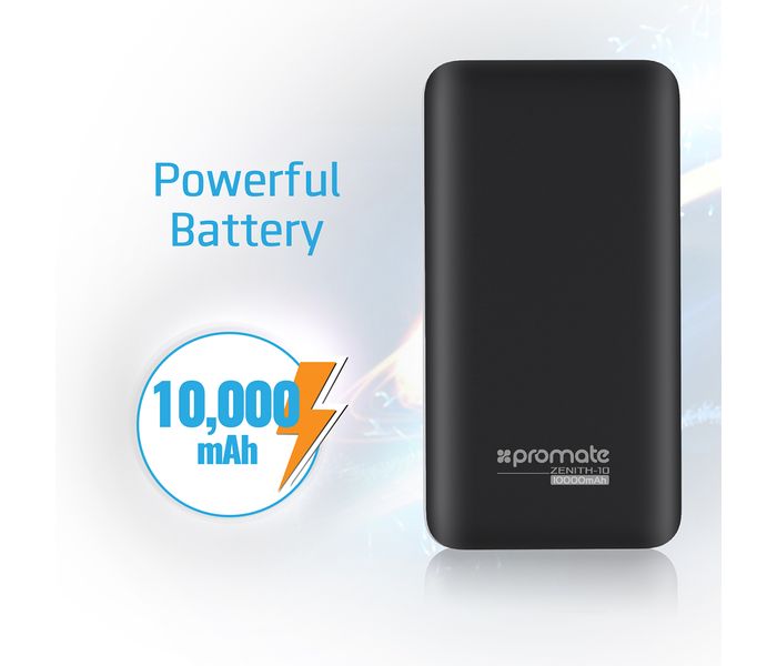 Promate Zenith-10 10000 mAh High Capacity Portable Power Bank with 3.0A Dual USB Output, Black - Zoom Image 2