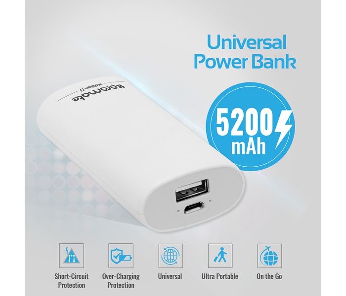 Promate Aid Bar-5 5200 mAh Portable Power Bank, White - Zoom Image 1