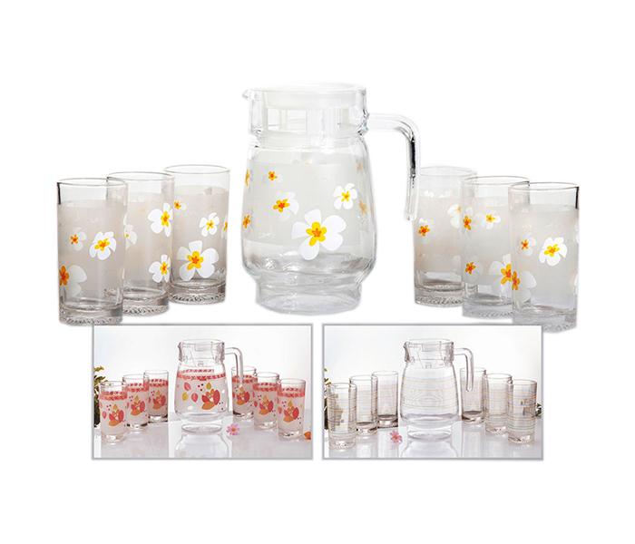 Royalford RF8718 Lovely Flowers Cool Glass Water Jug with Cups - 7 Pieces - Zoom Image