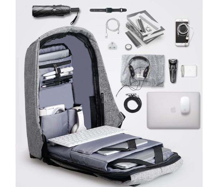 Anti-Theft Backpack 18 Inch with USB Port Grey - Zoom Image 2