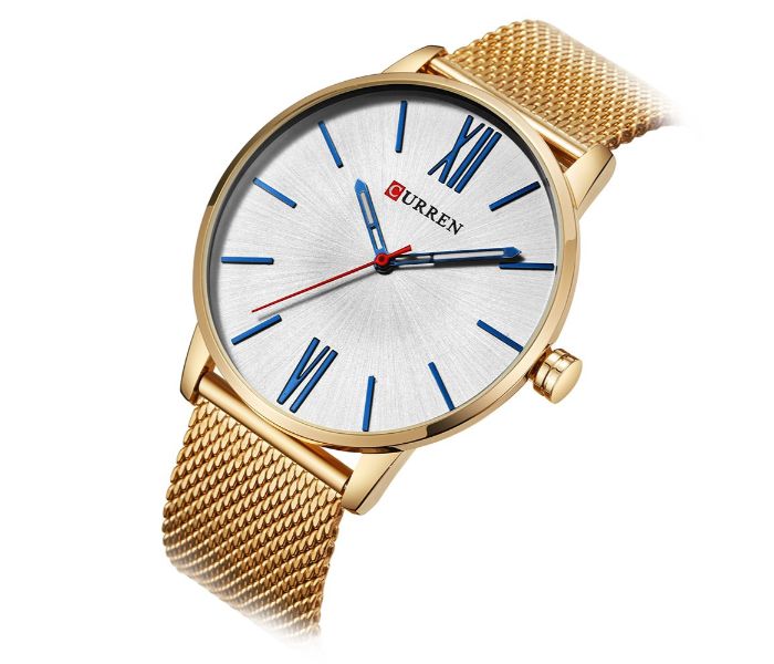 Curren 8238 Ultra Thin Dial Quartz Watch For Men Gold and White - Zoom Image 1