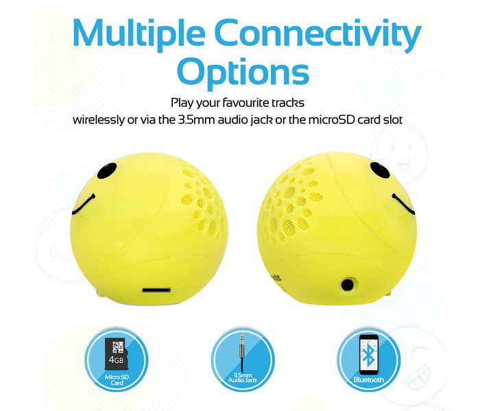 Promate Smiloji Cute Emoji Stereo Sound Wireless Bluetooth Speaker with Built-in Mic - Yellow - Zoom Image 1