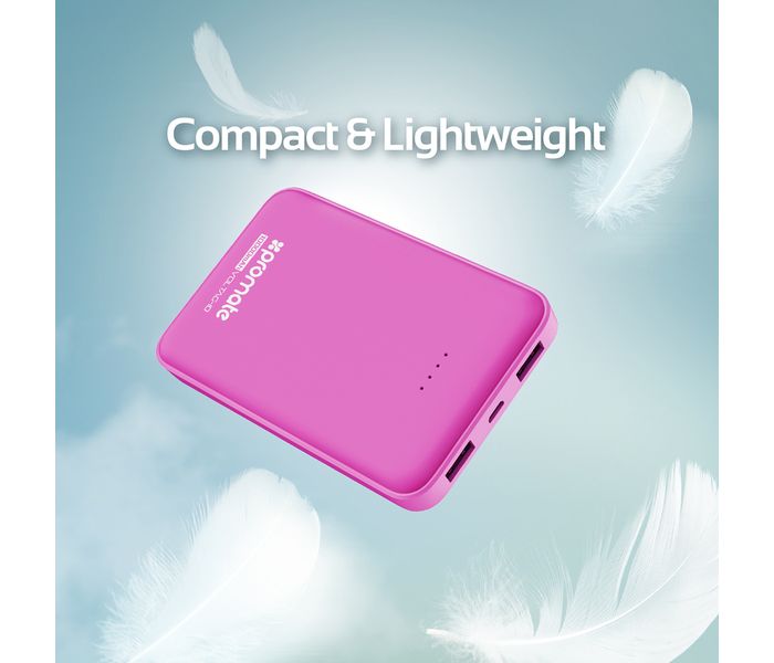 Promate VolTag-10 10000 mAh Compact Portable Charger Power Bank with Dual USB Port, Pink - Zoom Image 5