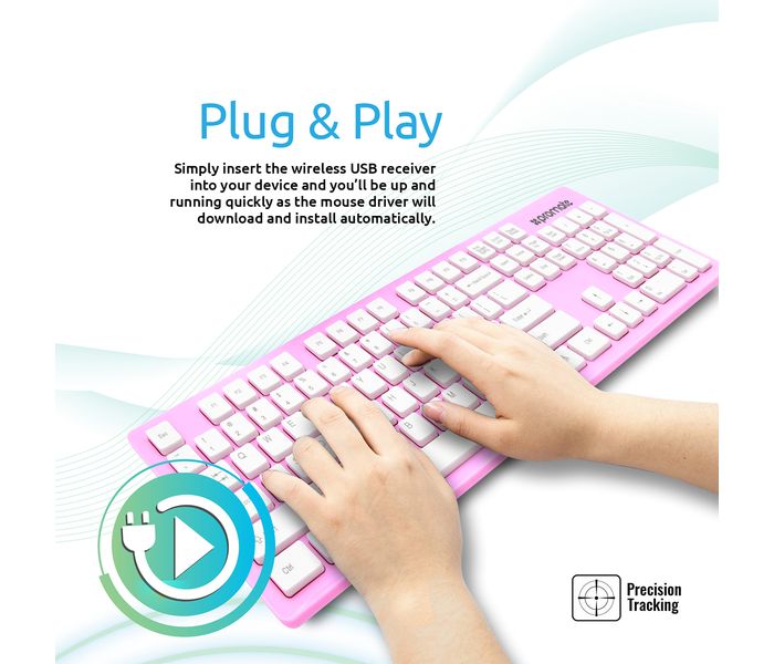 Promate Keymate-2 2.4Ghz Ultra-Slim Arabic Wireless Keyboard and Mouse, Pink - Zoom Image 1