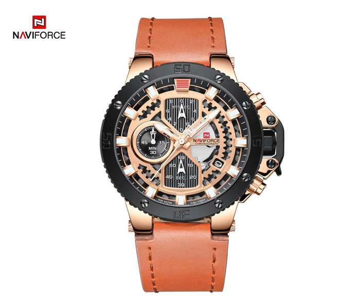 Naviforce 9159 Men Luxury Chronograph Leather Starp Watch - Gold - Zoom Image 2